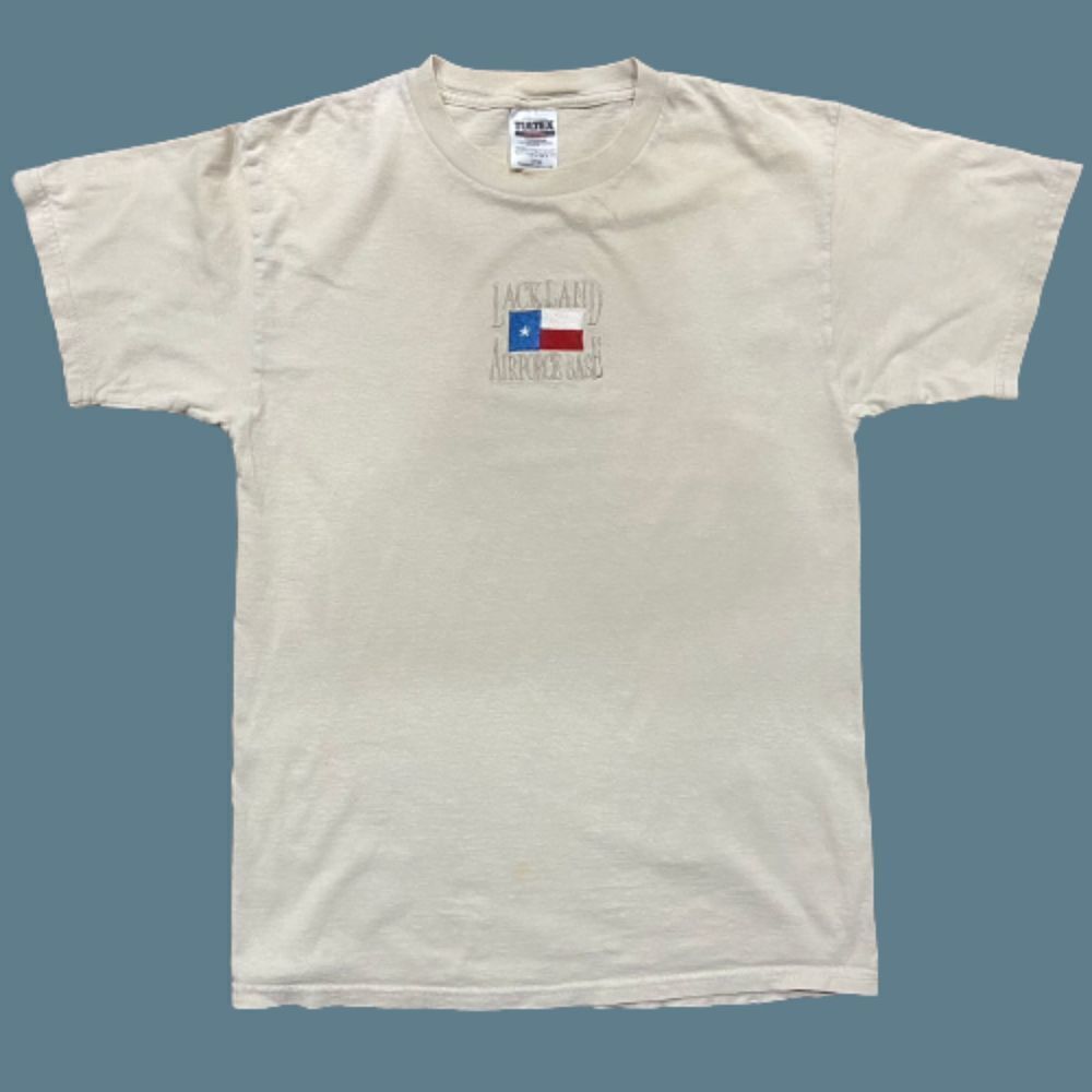 Tultex Vintage Texas Air Force Lackland Tan Brown T-Shirt Cotton Mens Size Large